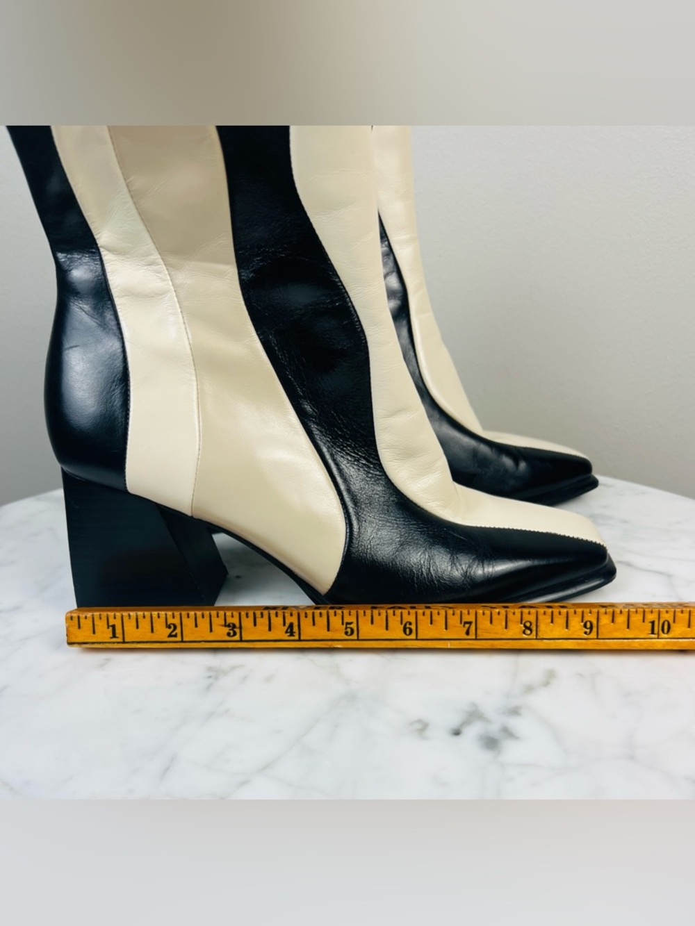 GB “Holy-Grail” Wavy Colorblock Leather Block Heel Booties – Size 9.5 - Picture 10 of 11
